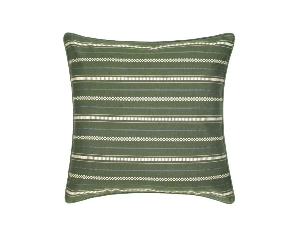 Woven Horizontal Striped Square Cushion - Forest Green
