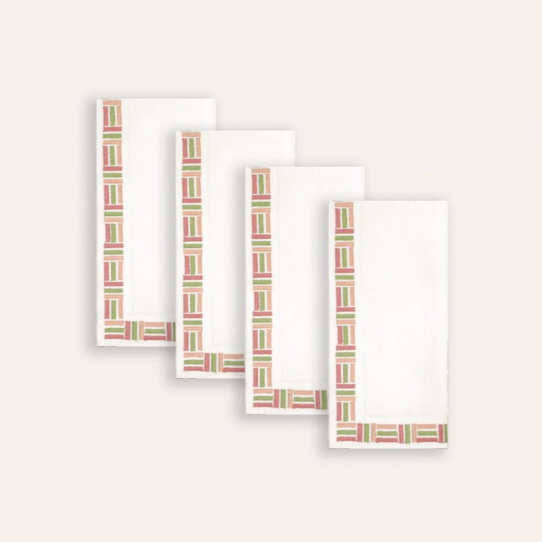 Piastrelle Embroidered Napkin - Green & Pink