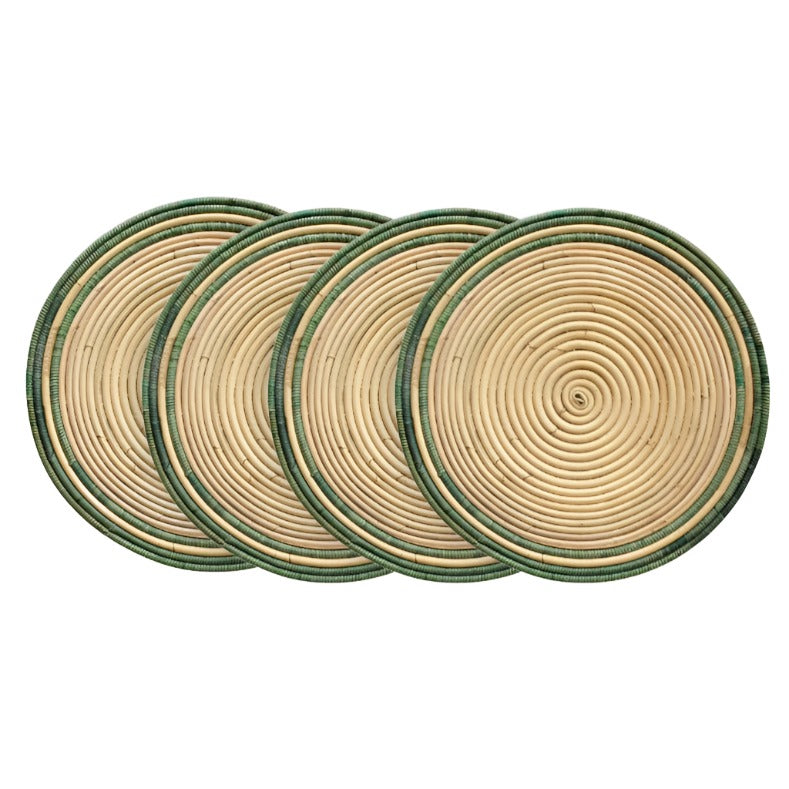 Handwoven Circular Rattan Placemat - Green