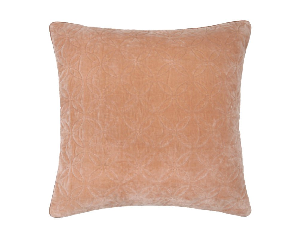 Embroidered Velvet Trellis Square Cushion - Pink