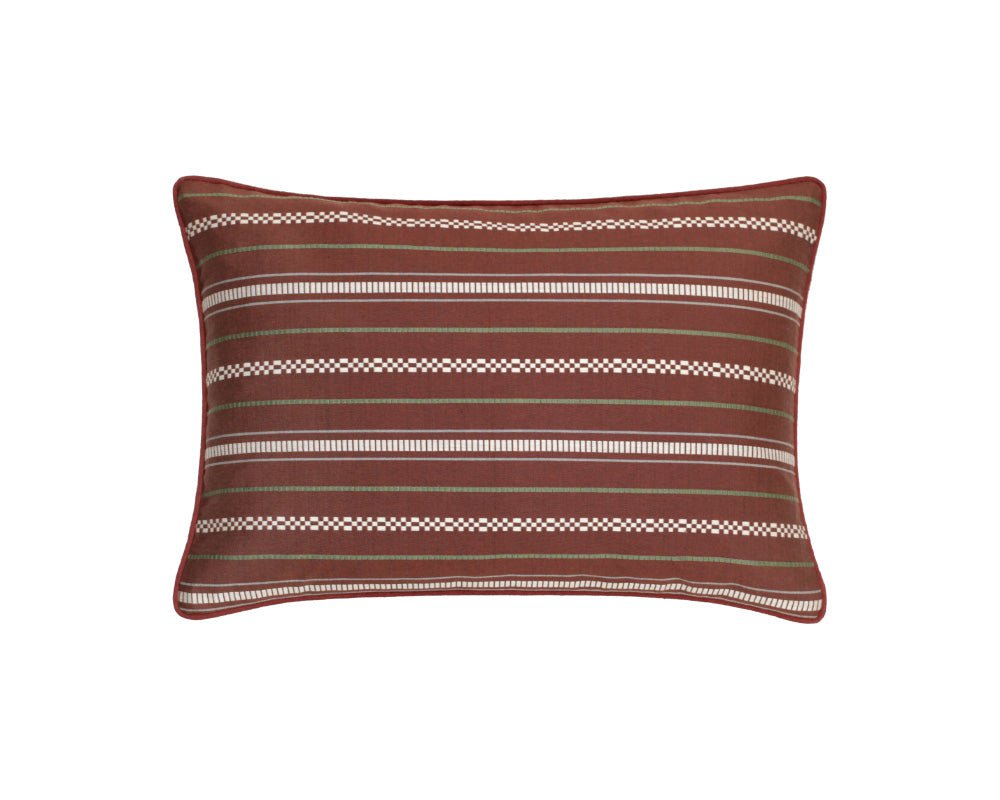 Woven Horizontal Striped Rectangular Cushion - Russet Red