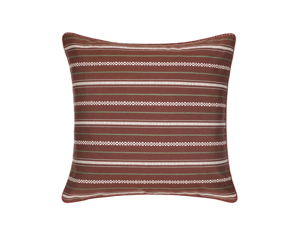 Woven Horizontal Striped Square Cushion - Russet Red