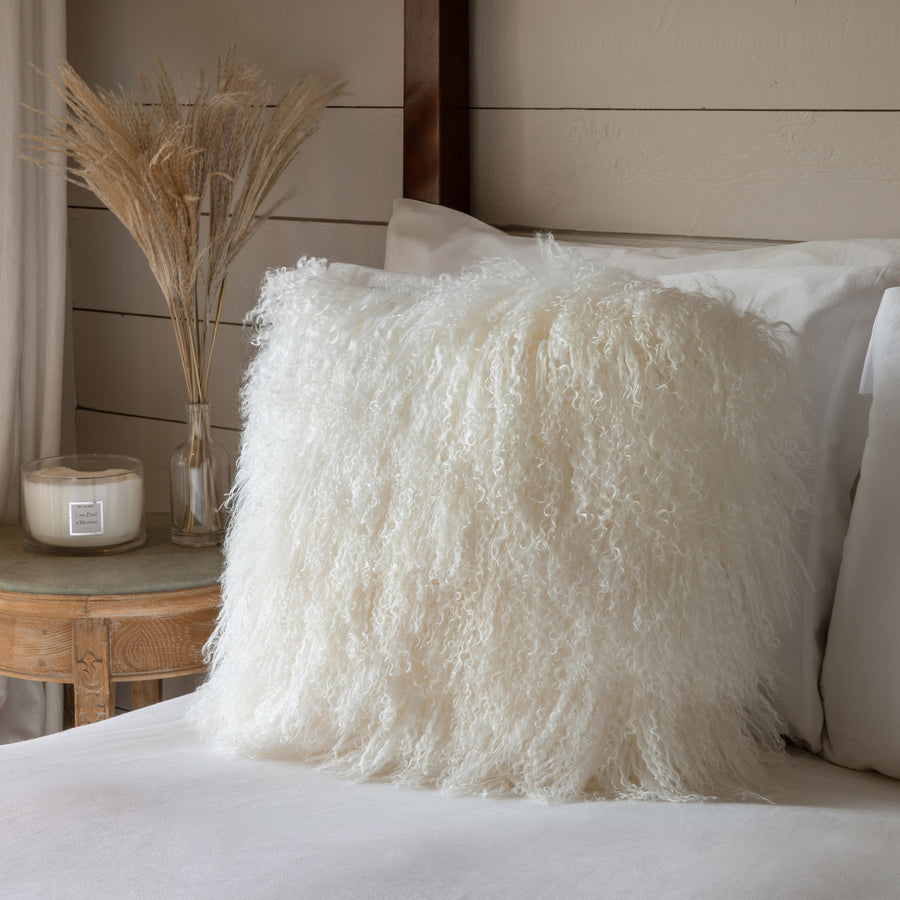 White Tibetan Sheepskin Cushion