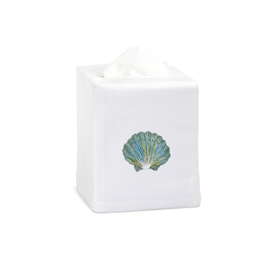 Teal Scallop Shell Embroidered Tissue Box Cover