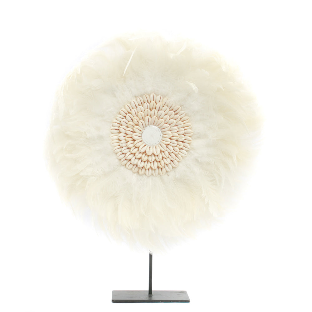 White Costal Juju Feather Sculpture On Stand