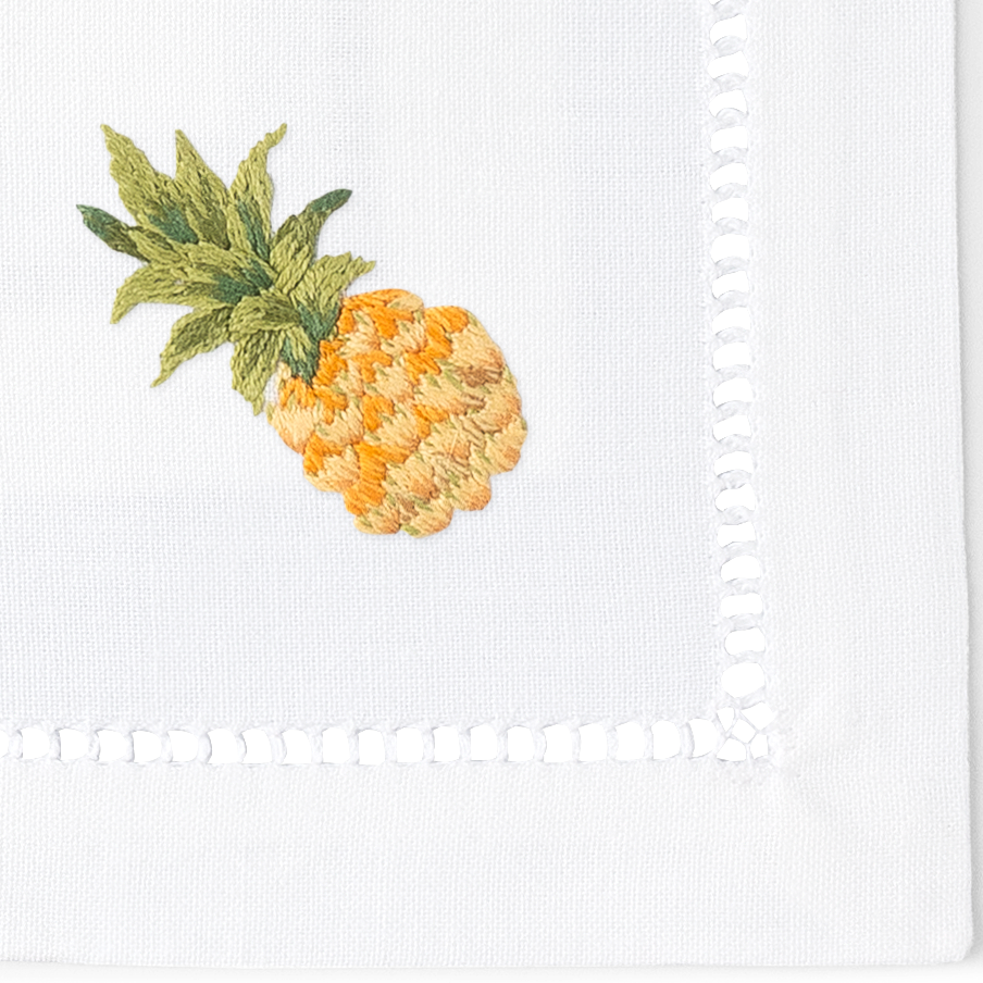 Pineapple Embroidered Cocktail Napkins