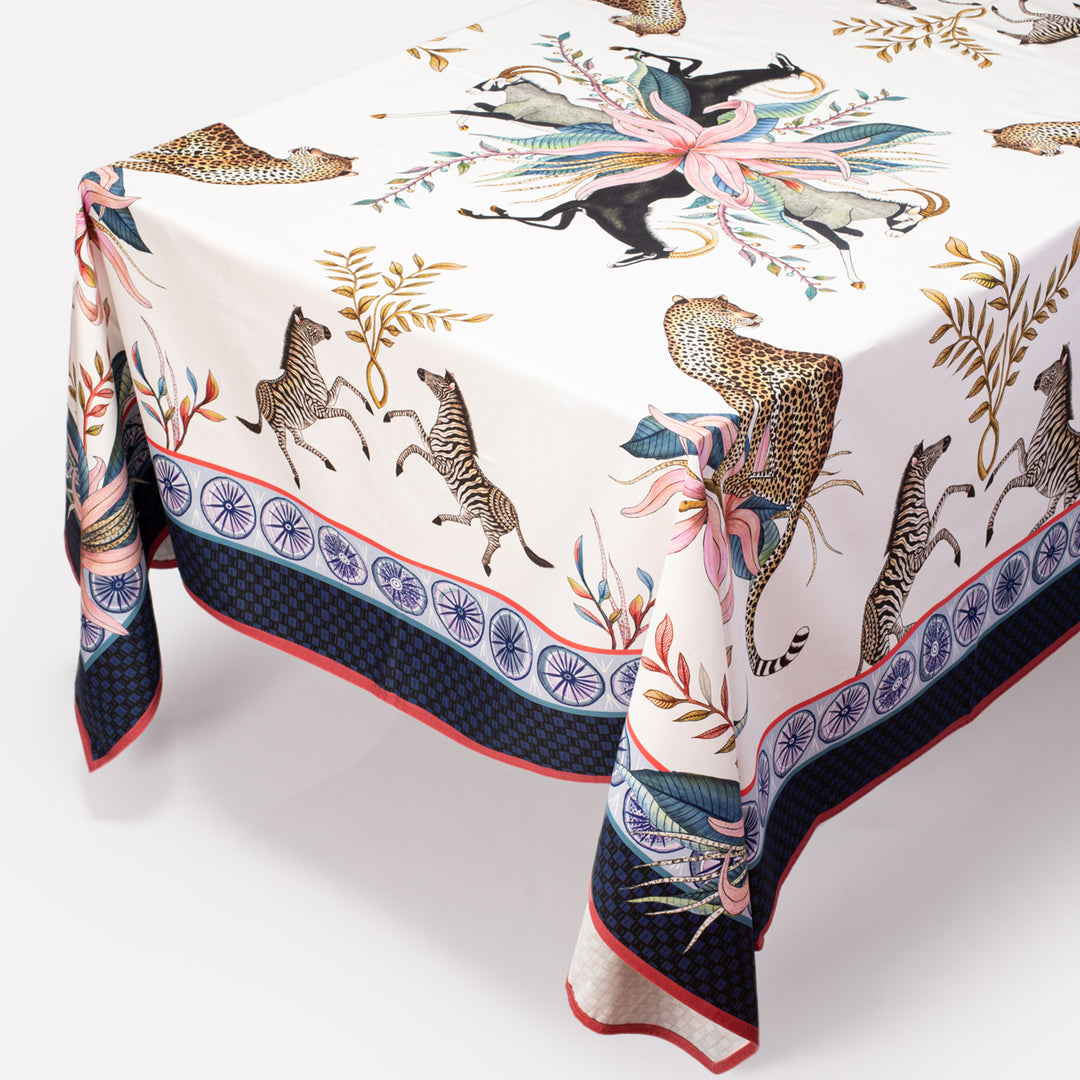Leopard Lily Square Tablecloth in Frost | Ardmore Design