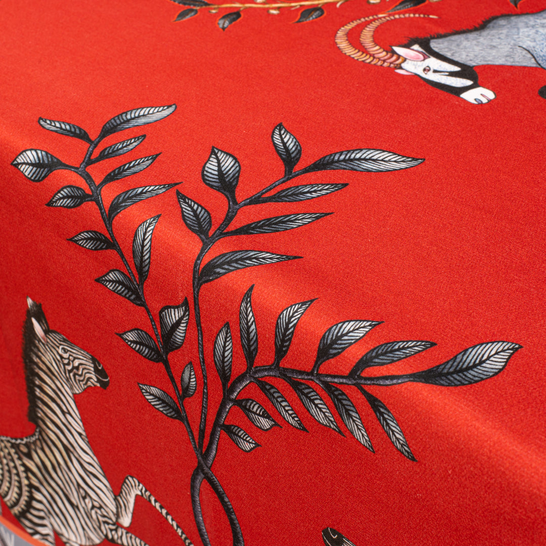 Leopard Lily Square Tablecloth in Royal Red | Ardmore Design