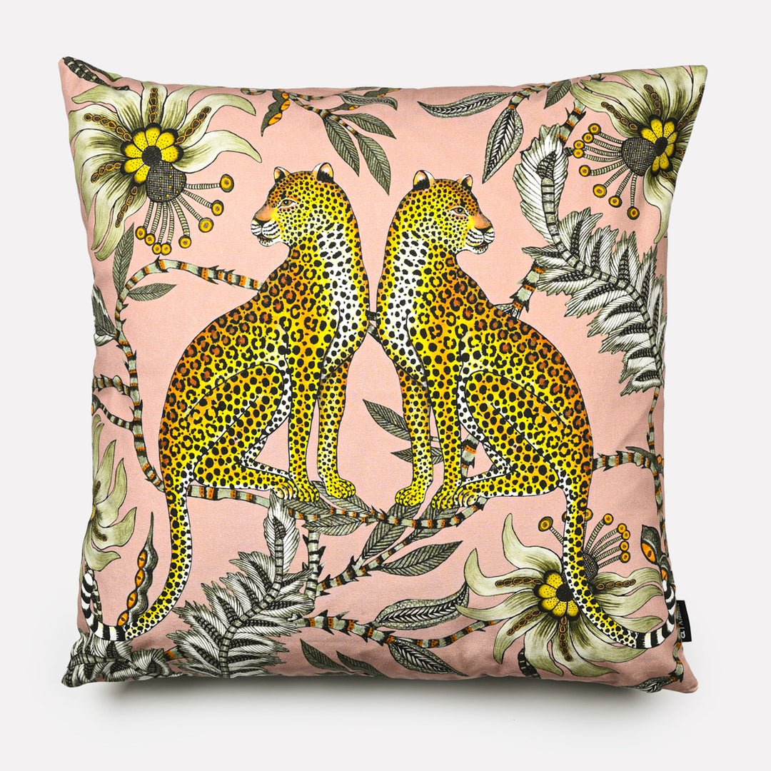 Lovebird Leopards Cotton Cushion Cover in Magnolia | Ardmore Design