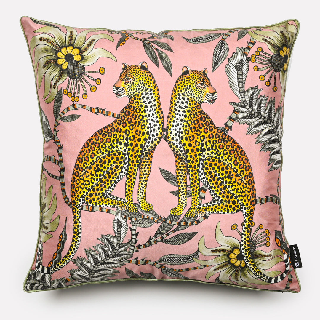 Lovebird Leopards Silk Cushion Cover in Magnolia | Ardmore Design