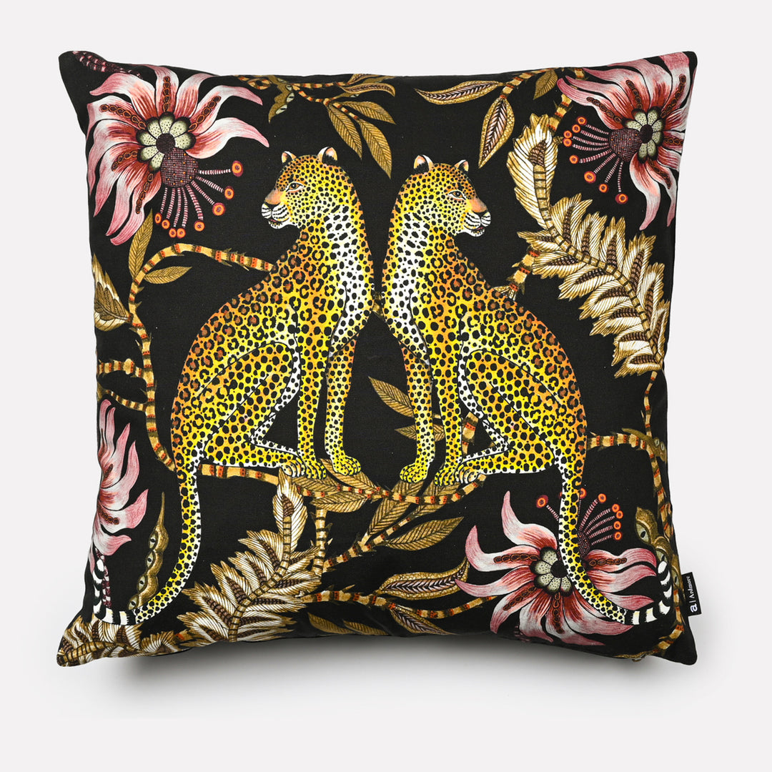 Lovebird Leopards Cotton Cushion Cover in Night | Ardmore Design