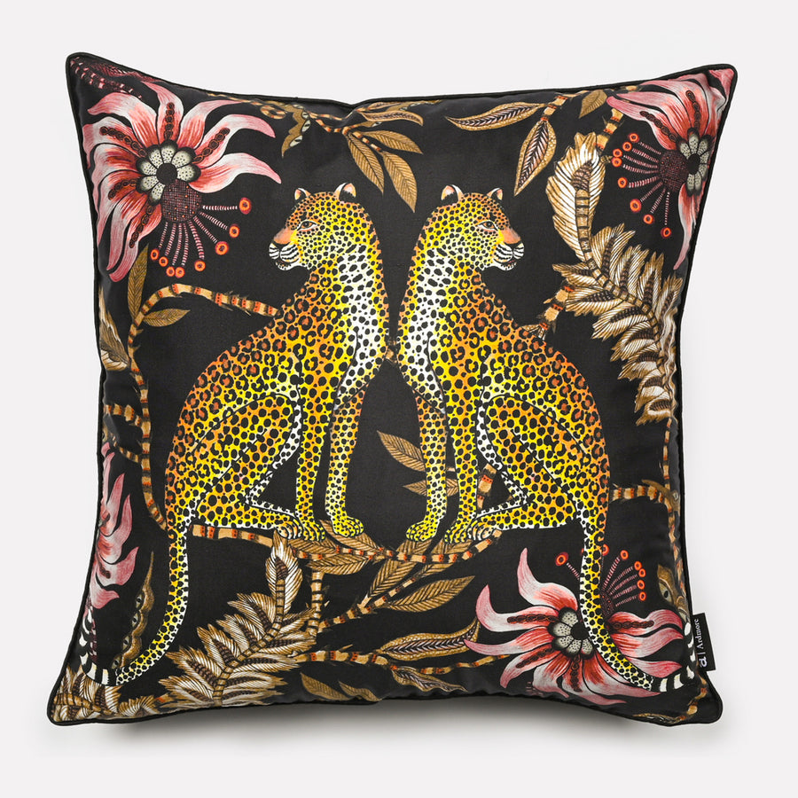 Lovebird Leopards Silk Cushion Cover in Night | Ardmore Design