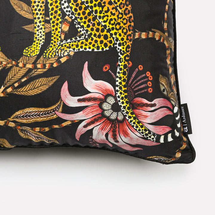 Lovebird Leopards Silk Cushion Cover in Night | Ardmore Design