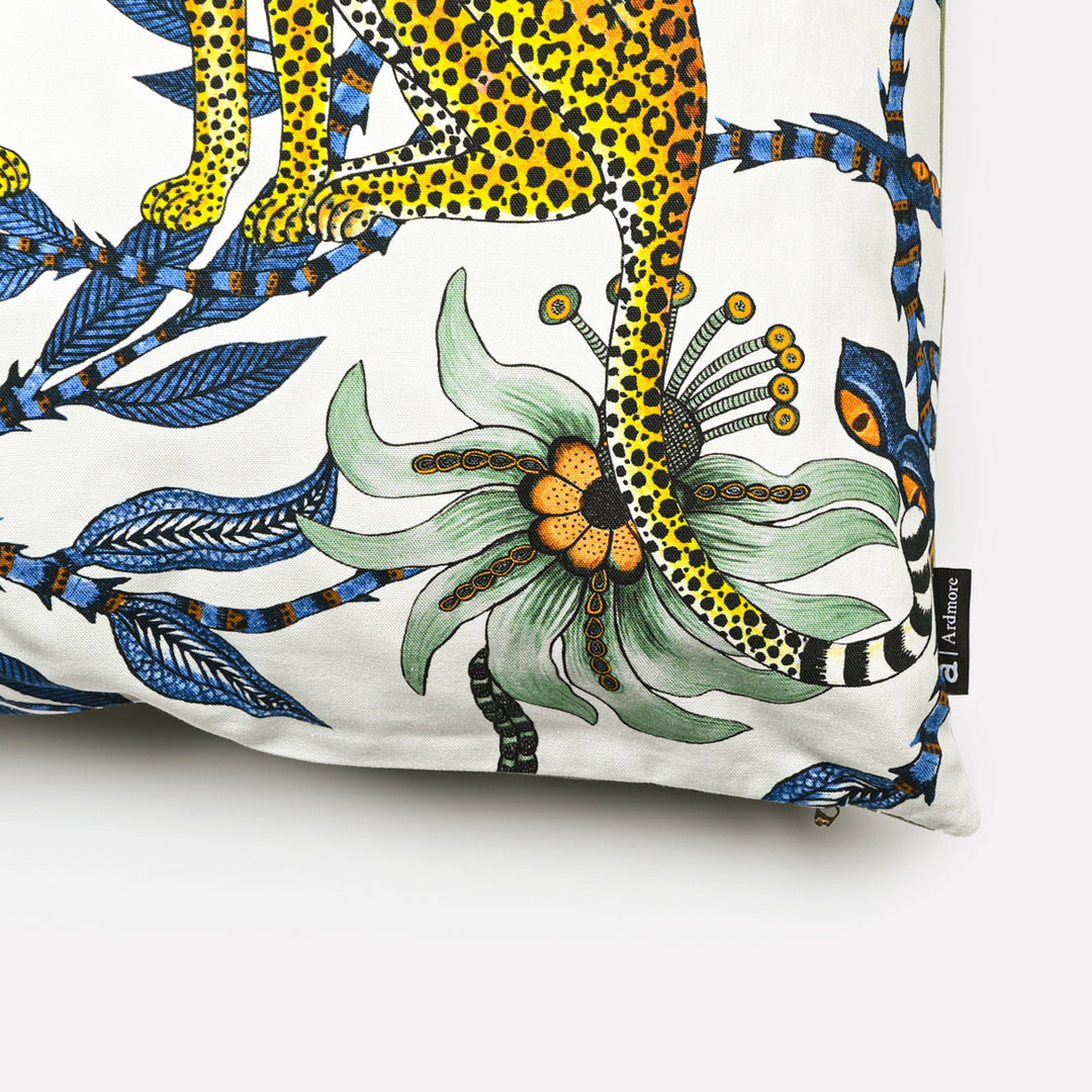 Lovebird Leopards Cotton Cushion Cover in Tanzanite | Ardmore Design