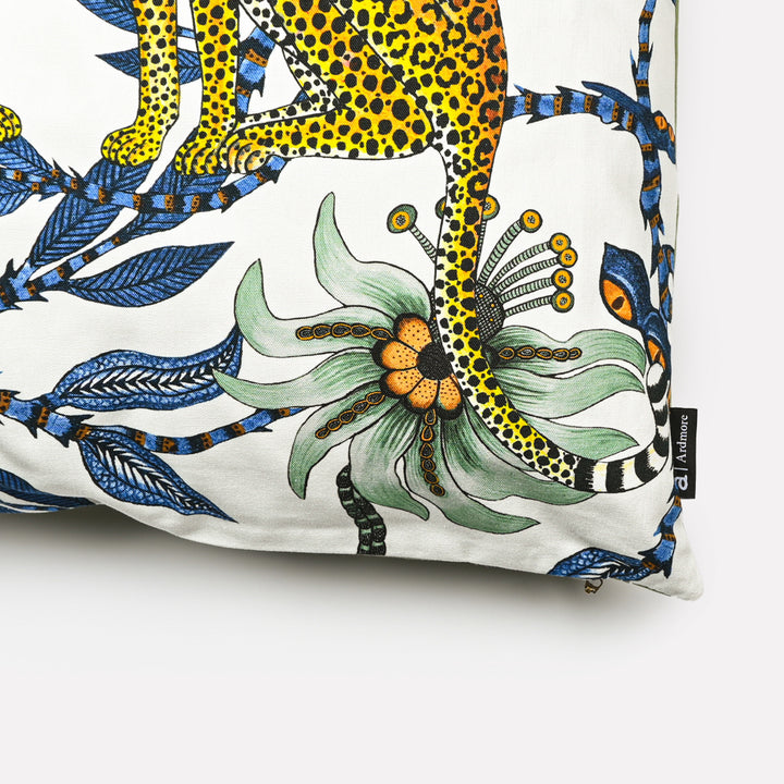 Lovebird Leopards Cotton Cushion Cover in Tanzanite | Ardmore Design