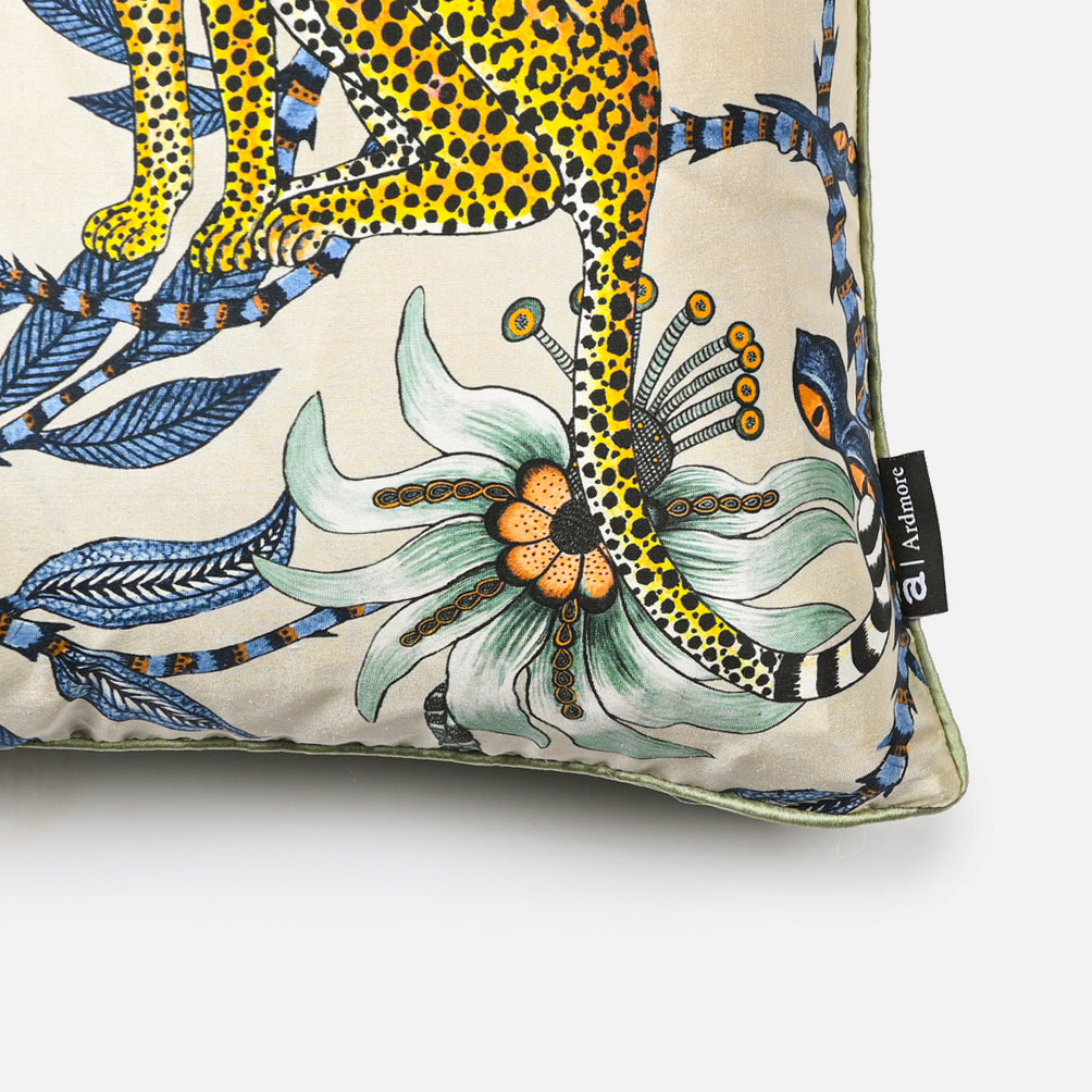 Lovebird Leopards Cotton Silk Cover in Tanzanite | Ardmore Design