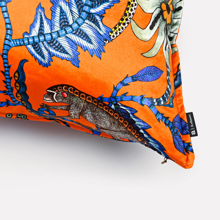 Monkey Bean Velvet Cushion Cover in Flame | Ardmore Design