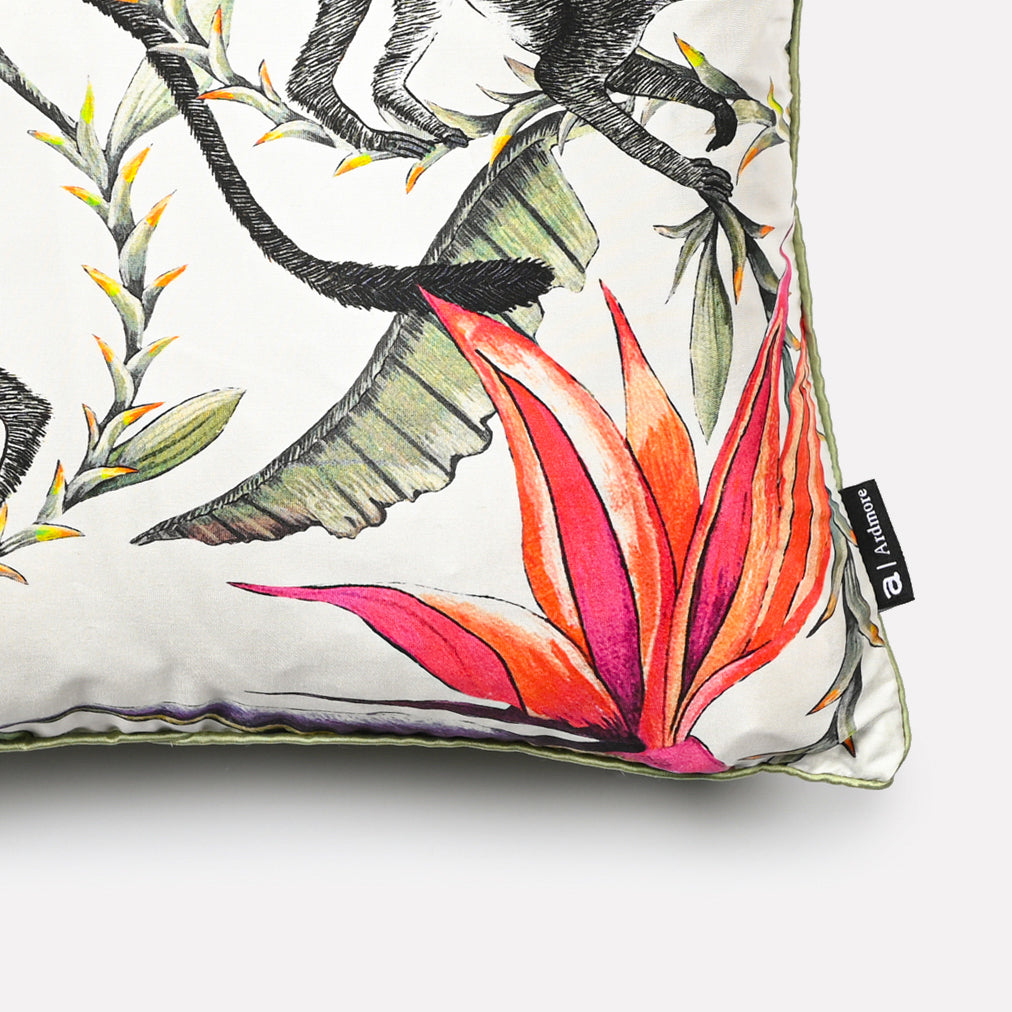 Monkey Paradise Silk Cushion Cover in Chalk | Ardmore Design