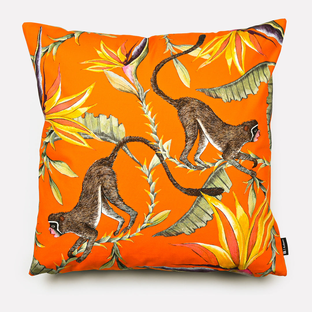 Monkey Paradise Cotton Cushion Cover in Flame | Ardmore Design