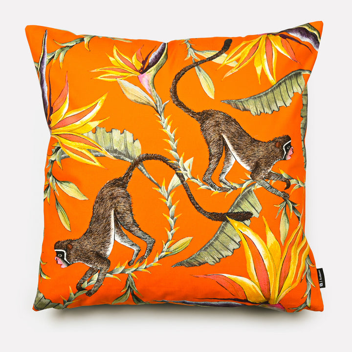 Monkey Paradise Cotton Cushion Cover in Flame | Ardmore Design