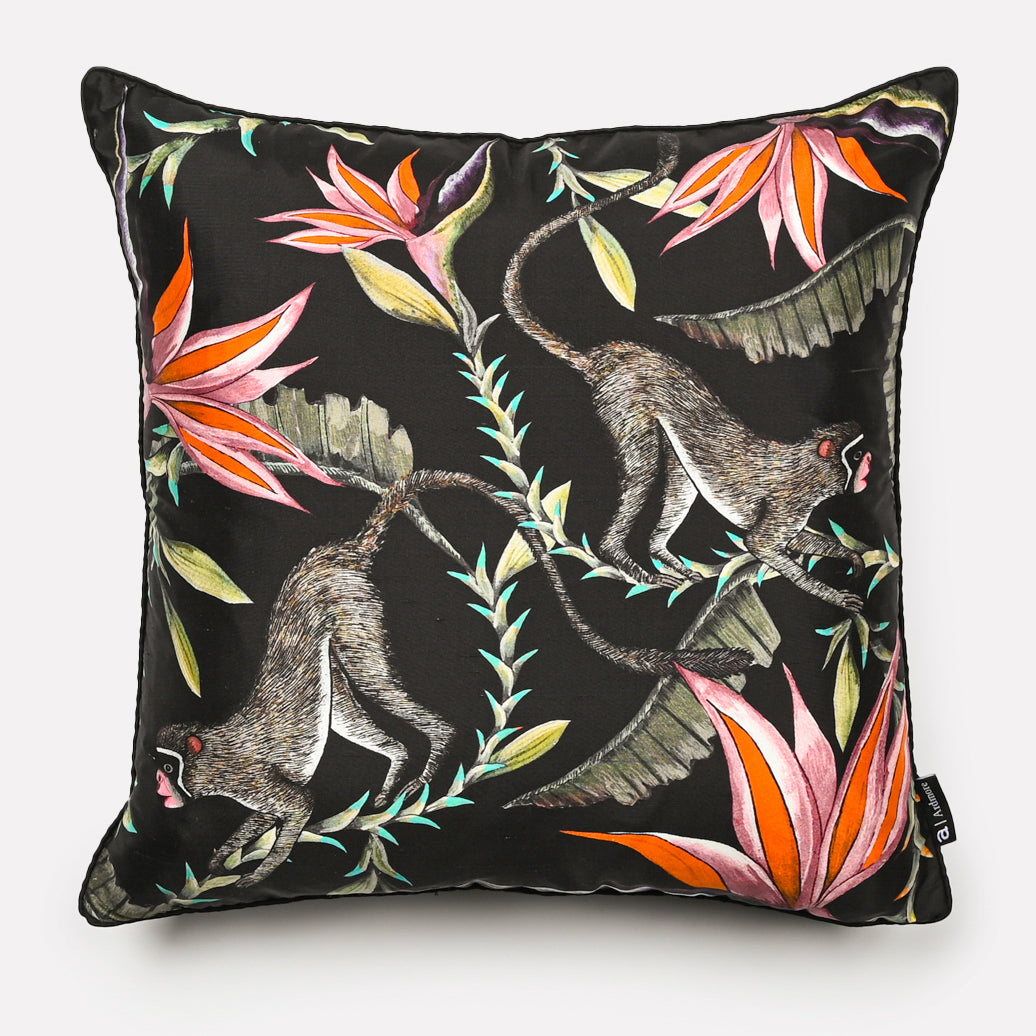 Monkey Paradise Silk Cushion Cover in Night | Ardmore Design