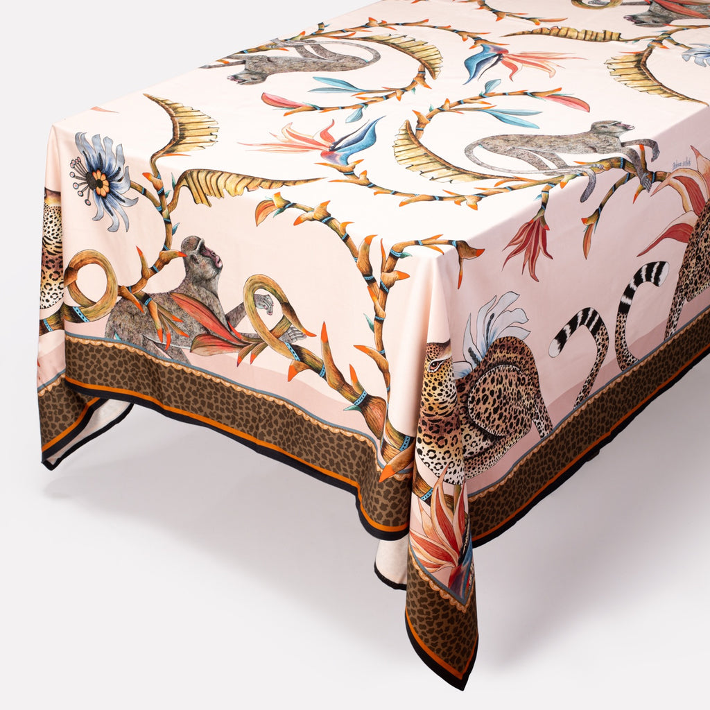Monkey Paradise Square Tablecloth in Sandstone | Ardmore Design