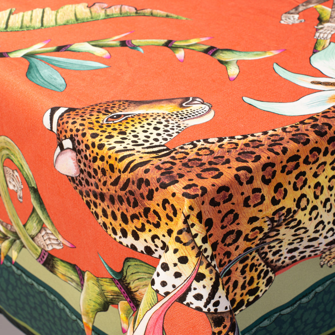 Monkey Paradise Tablecloth in Coral | Ardmore Design