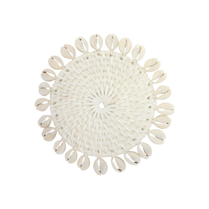 White Rattan & Cowrie Shell Coasters - Set of 4
