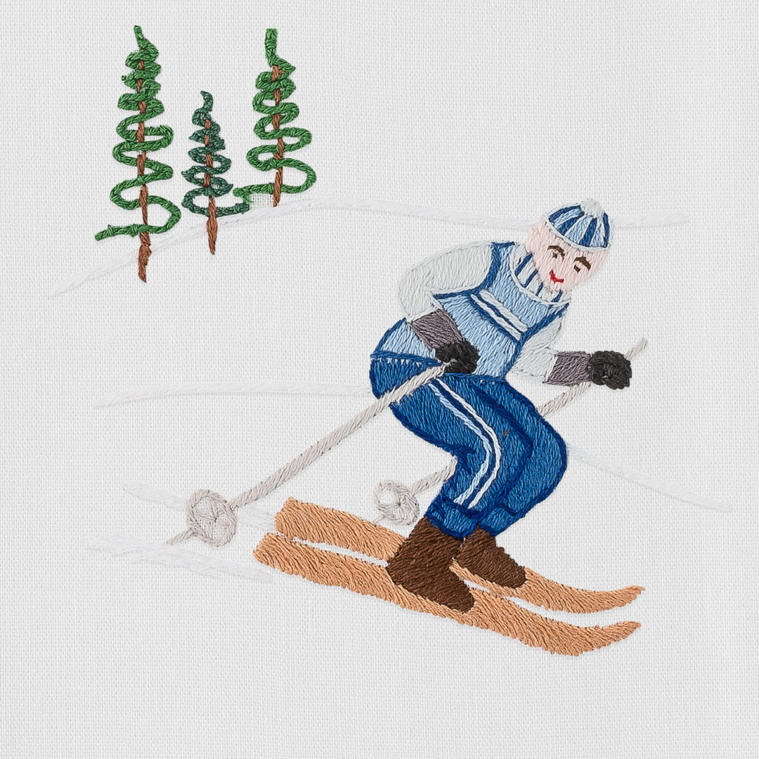 Skiers Embroidered Table Runner