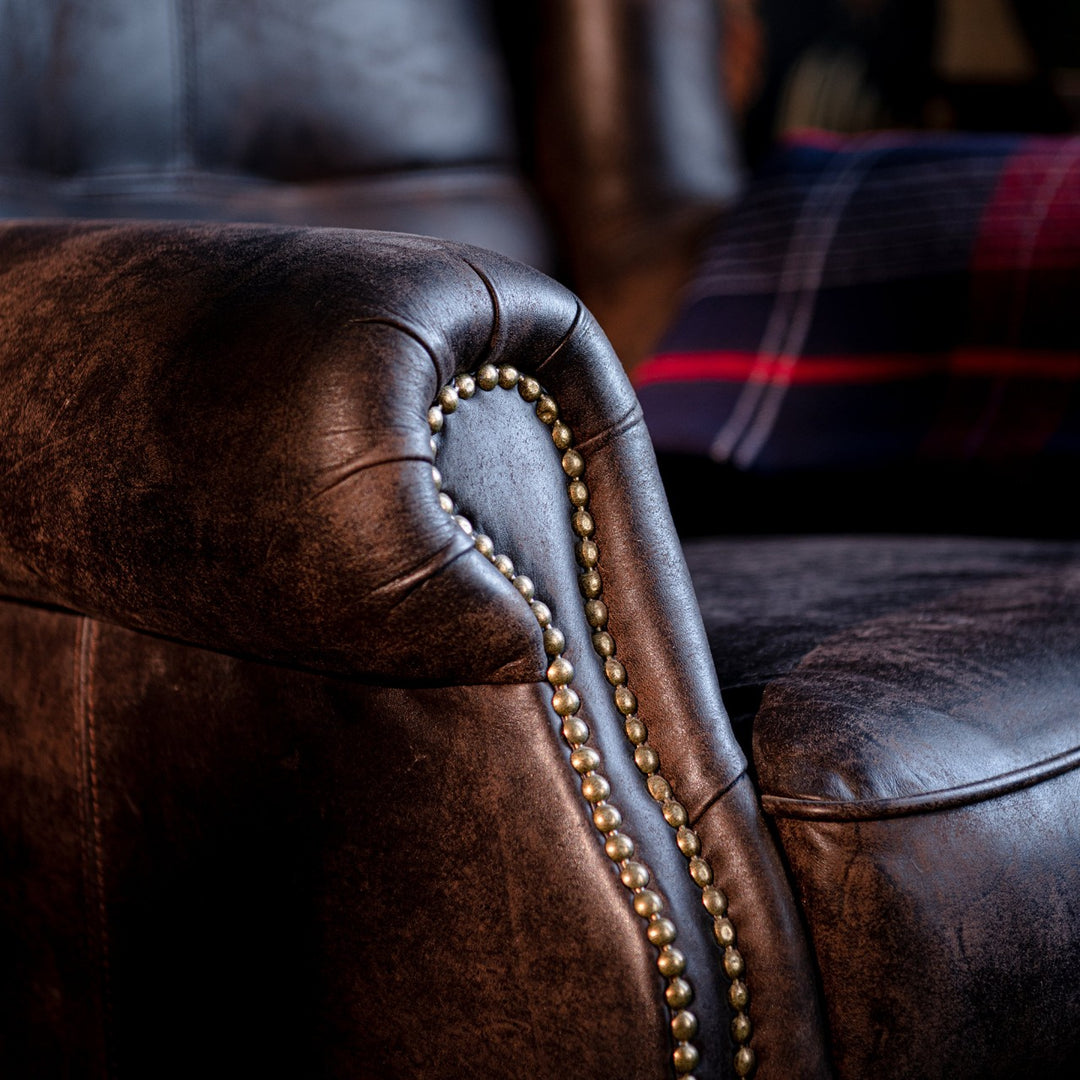 Bryant Wingback Armchair - Studded Chocolate Leather