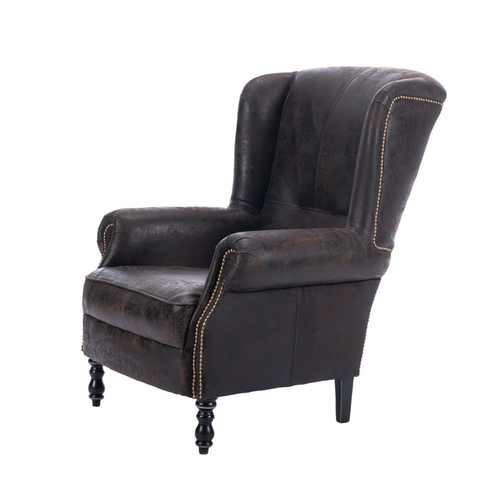 Bryant Wingback Armchair - Studded Chocolate Leather