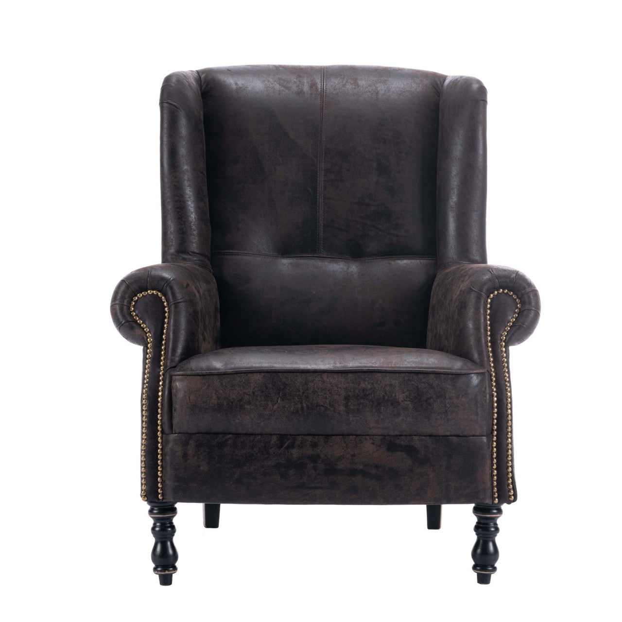 Bryant Wingback Armchair Studded Chocolate Leather