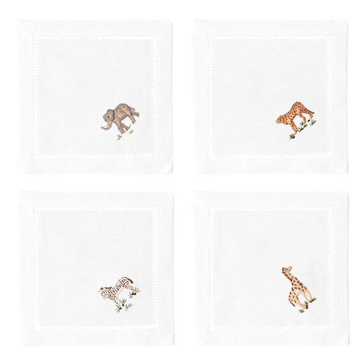 African Animals Embroidered Cocktail Napkins