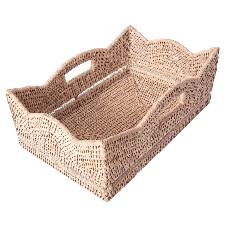 Scalloped Rattan Rectangular Basket - Whitewash