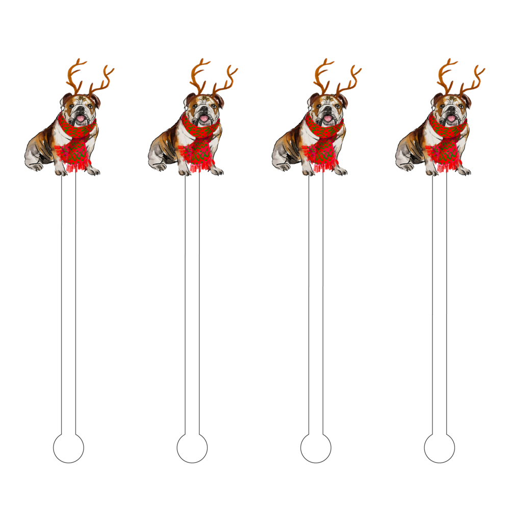 Christmas English Bulldog Acrylic Stir Sticks