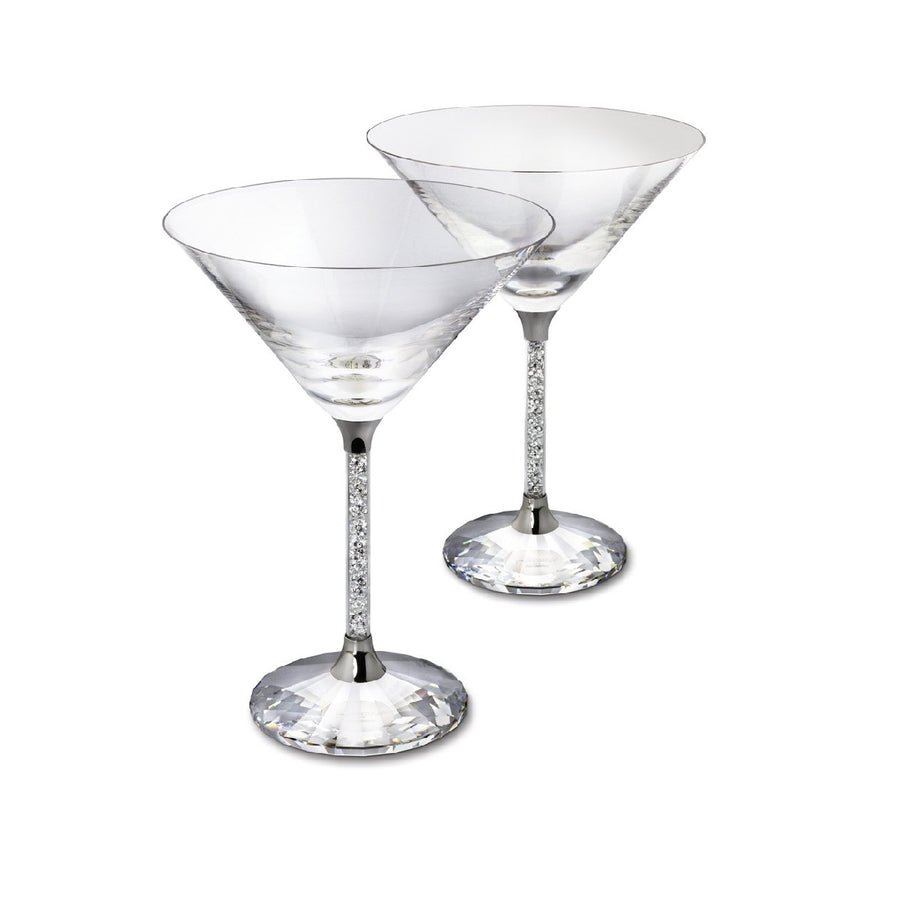 Pair of Swarovski Crystal Filled Stem Wine Goblets & Crystal Filled Decanter