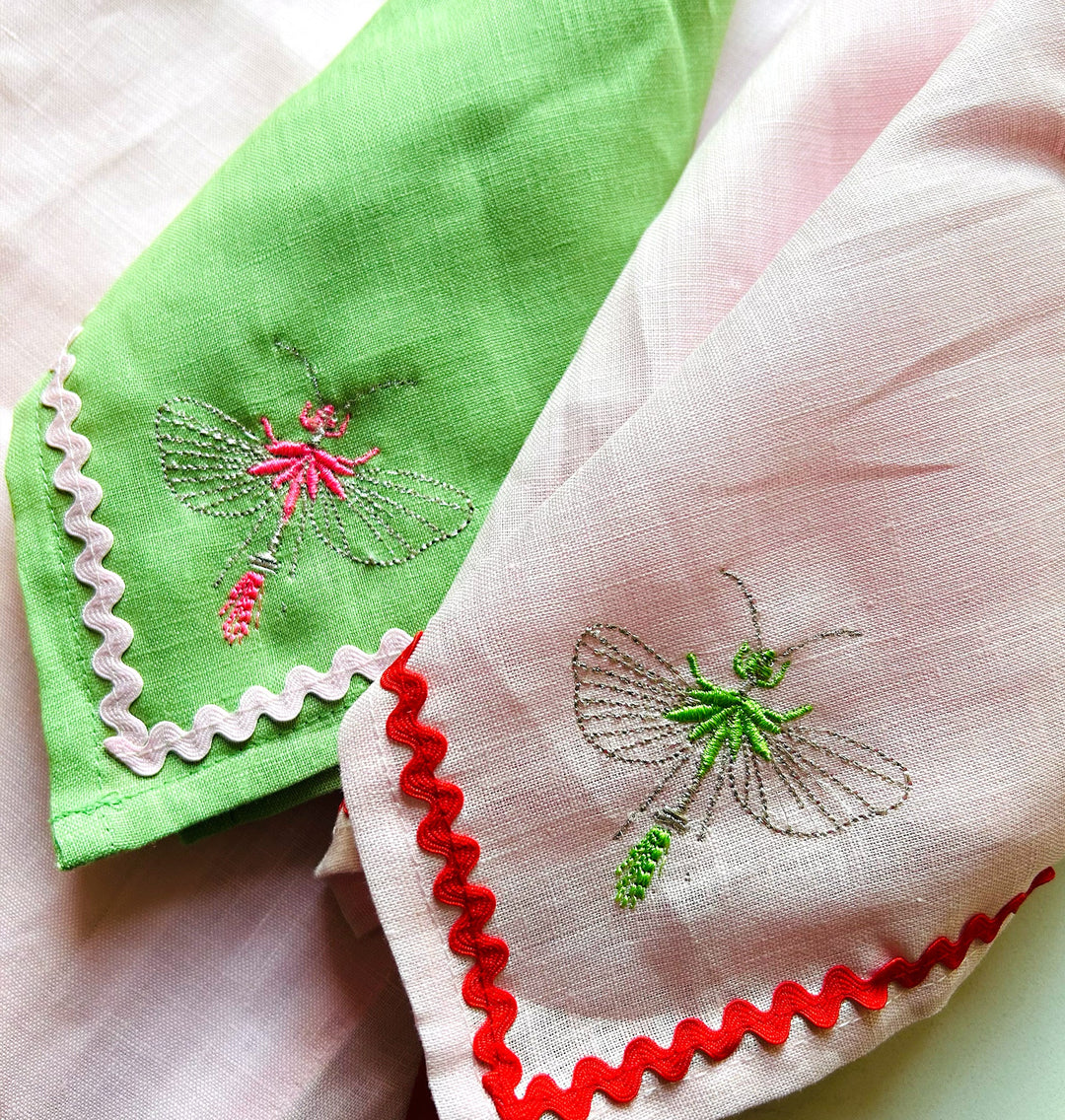 Dragonfly Embroidered Linen Napkins