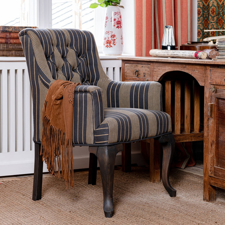 Fitzroy Tufted Chair - Newport Stripes Linen