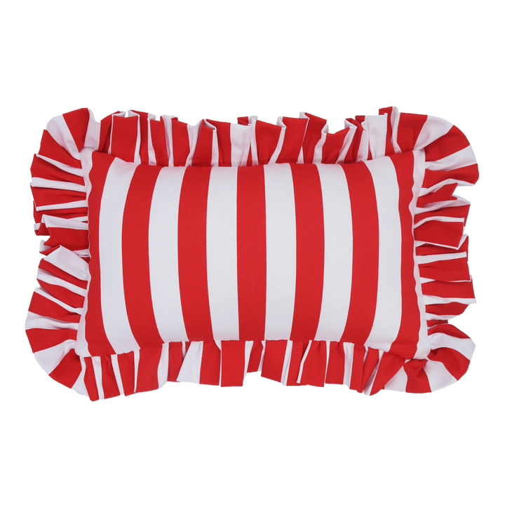 Red Striped Toot Sweet Rectangular Ruffled Cushion