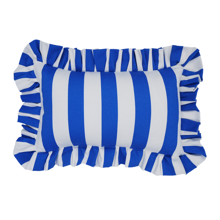Blue Striped Toot Sweet Rectangular Ruffled Cushion