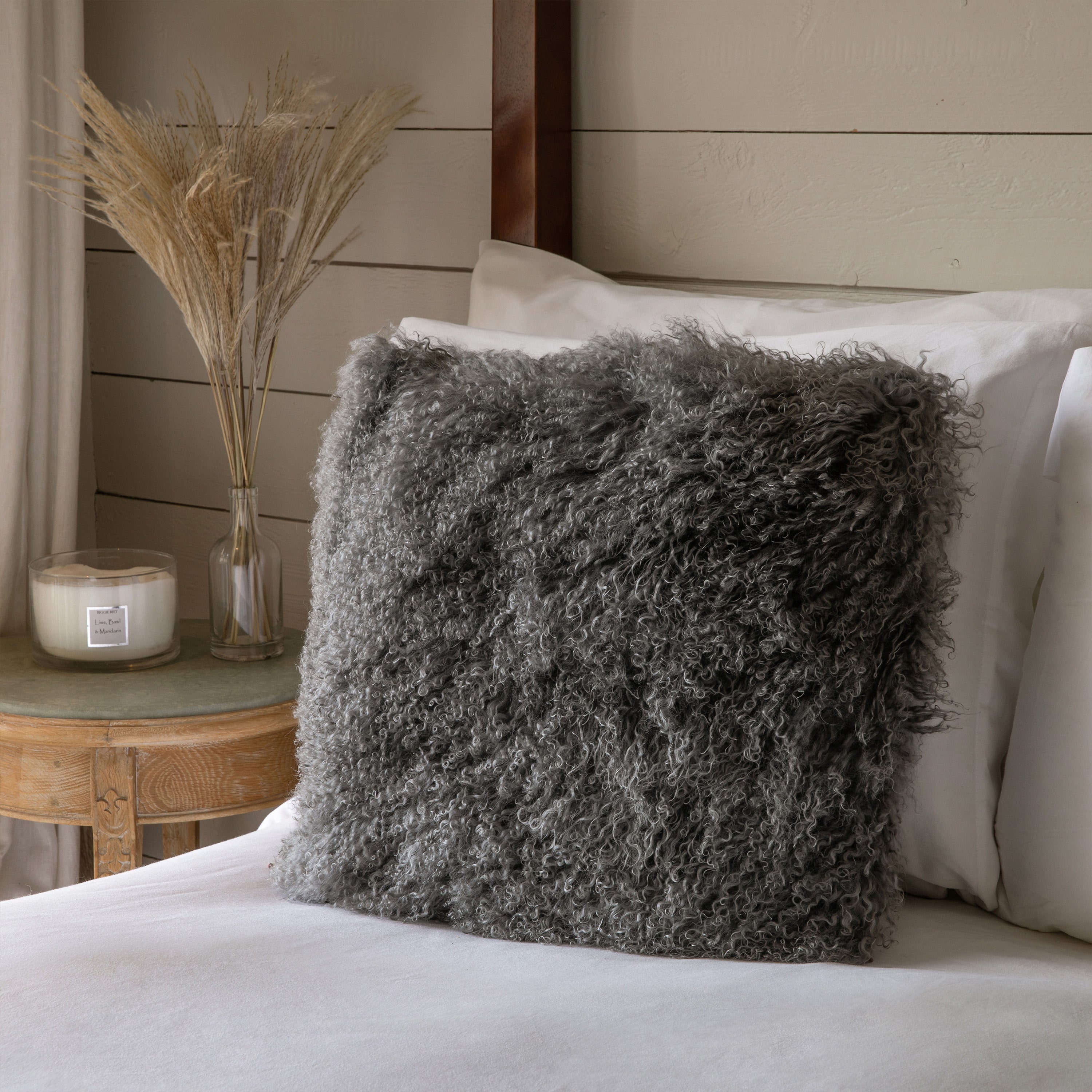 Grey sheepskin outlet cushion