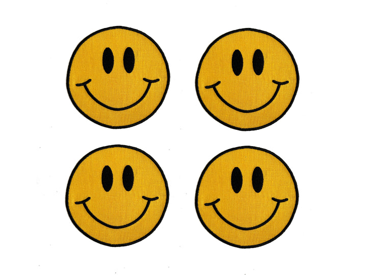 Smiley Face Linen Cocktail Napkins - Set of 4