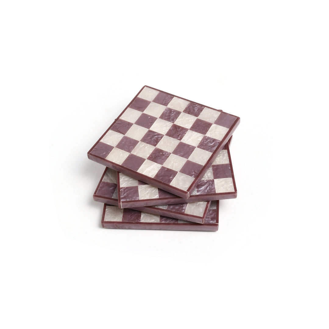 Plum Check Resin Coasters - Set of 4