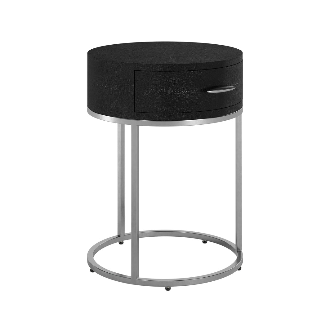 Hampton Round Bedside Table - Black Shagreen