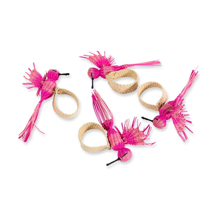 Pink Hummingbird Raffia Napkin Ring - Set of 4