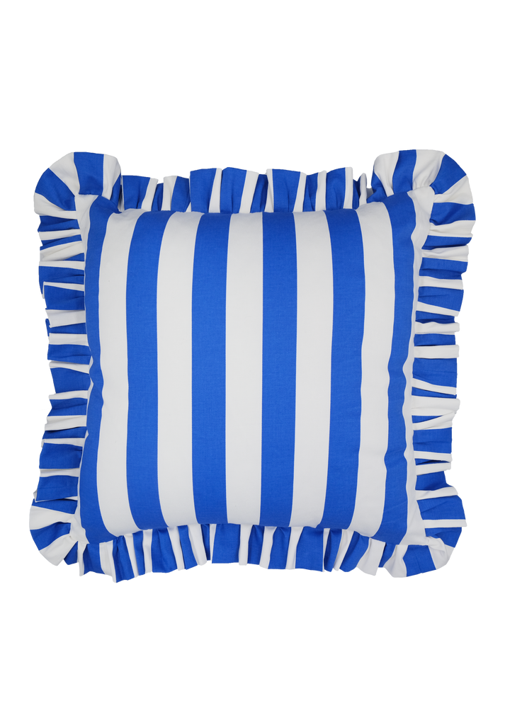 Blue Striped Toot Sweet Square Ruffled Cushion