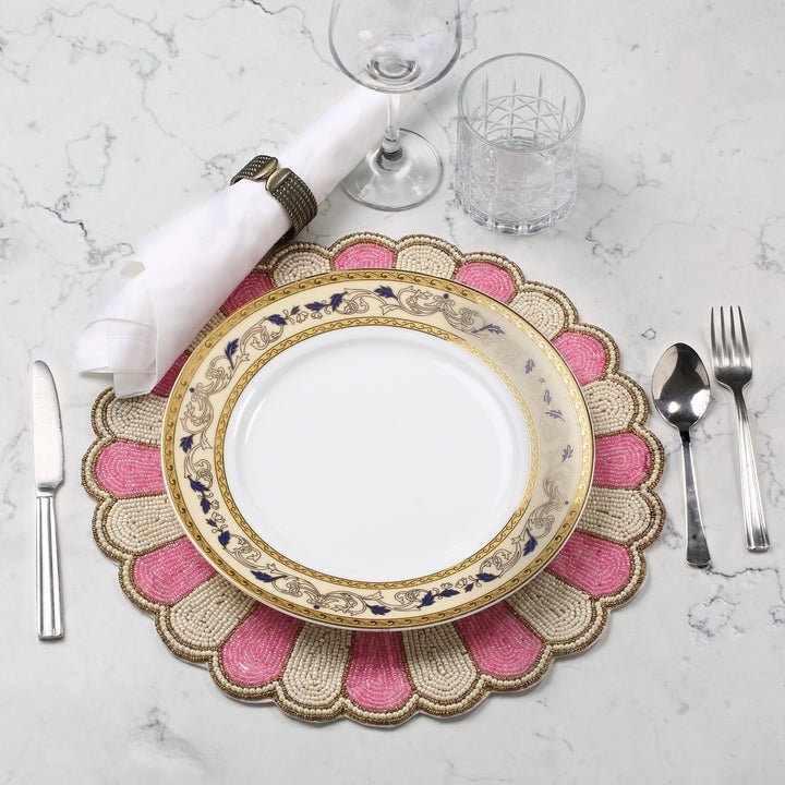 Pink Floral Beaded Placemats - Set of 4