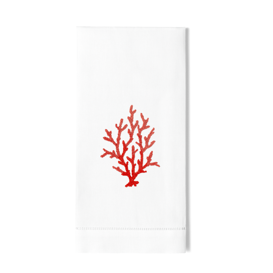 Red Coral Knot Cotton Embroidered Hand Towel