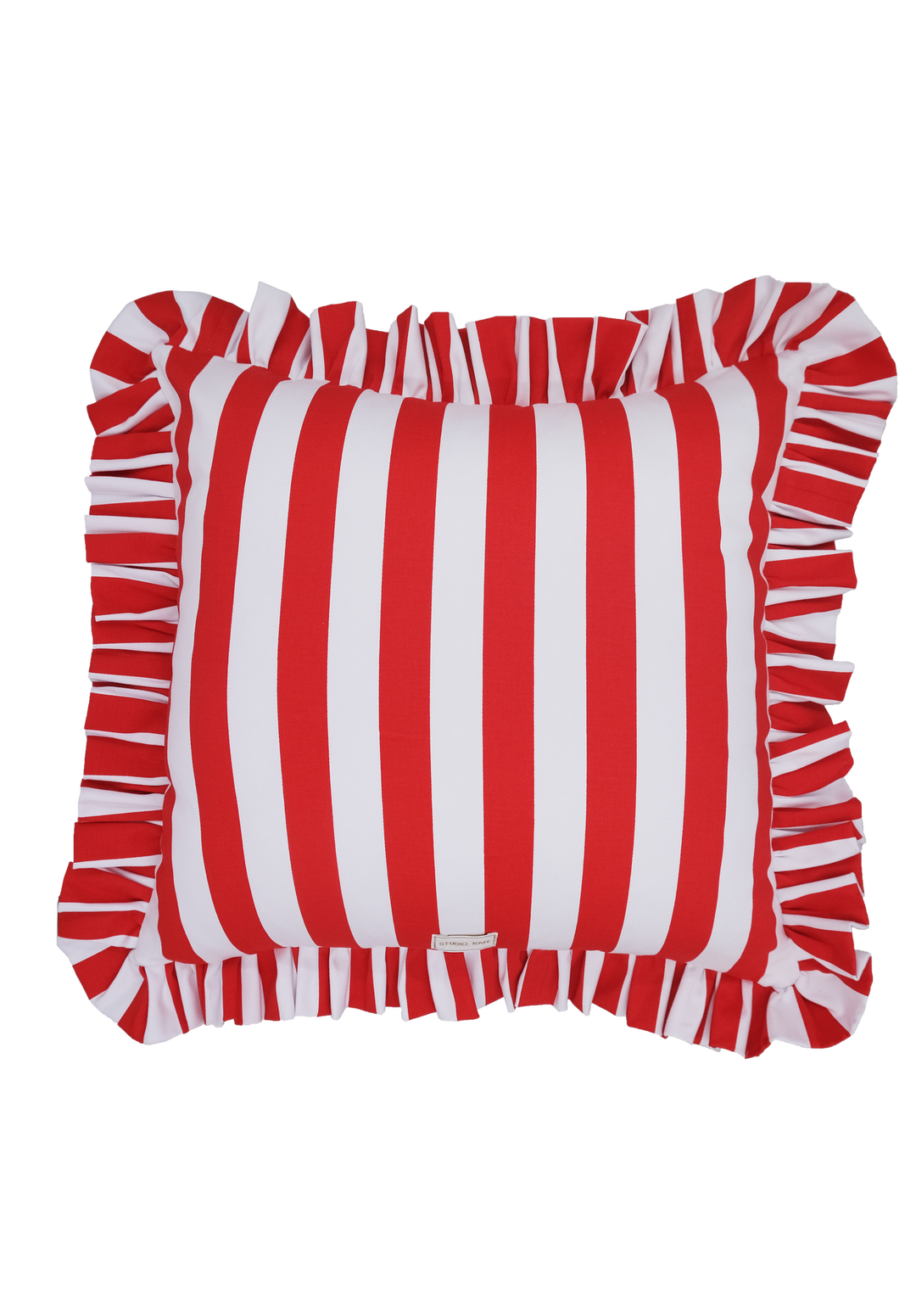 Red Striped Toot Sweet Square Ruffled Cushion