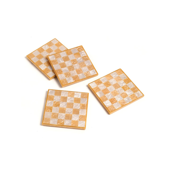 Yellow Check Resin Coasters - Set of 4